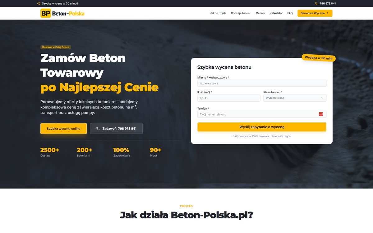 Projekt strony internetowej beton-polska.pl – realizacja TOPklik