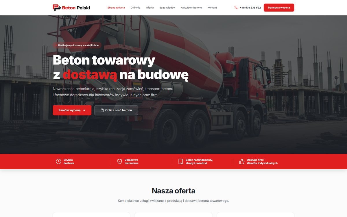 Projekt strony internetowej betonpolski.pl – realizacja TOPklik