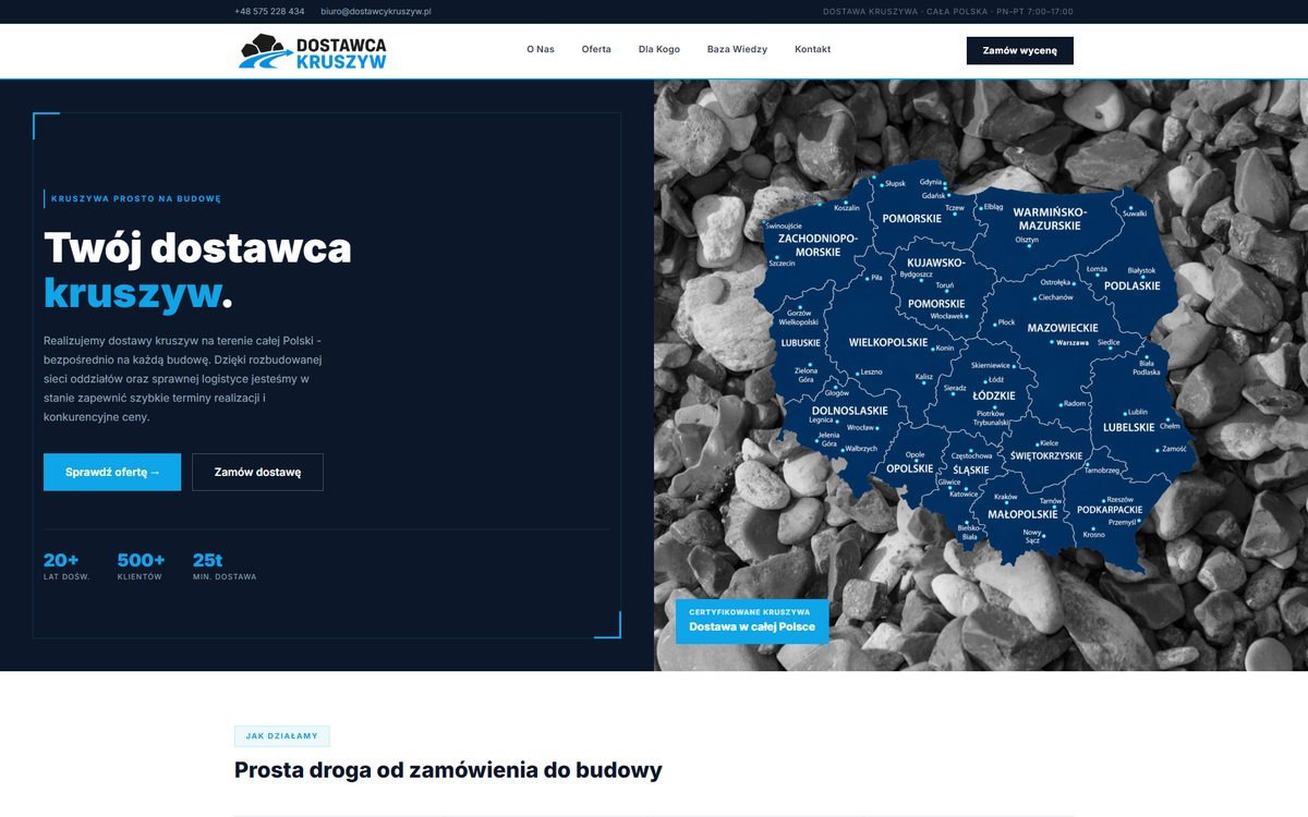 Projekt strony internetowej dostawcakruszyw.pl – realizacja TOPklik