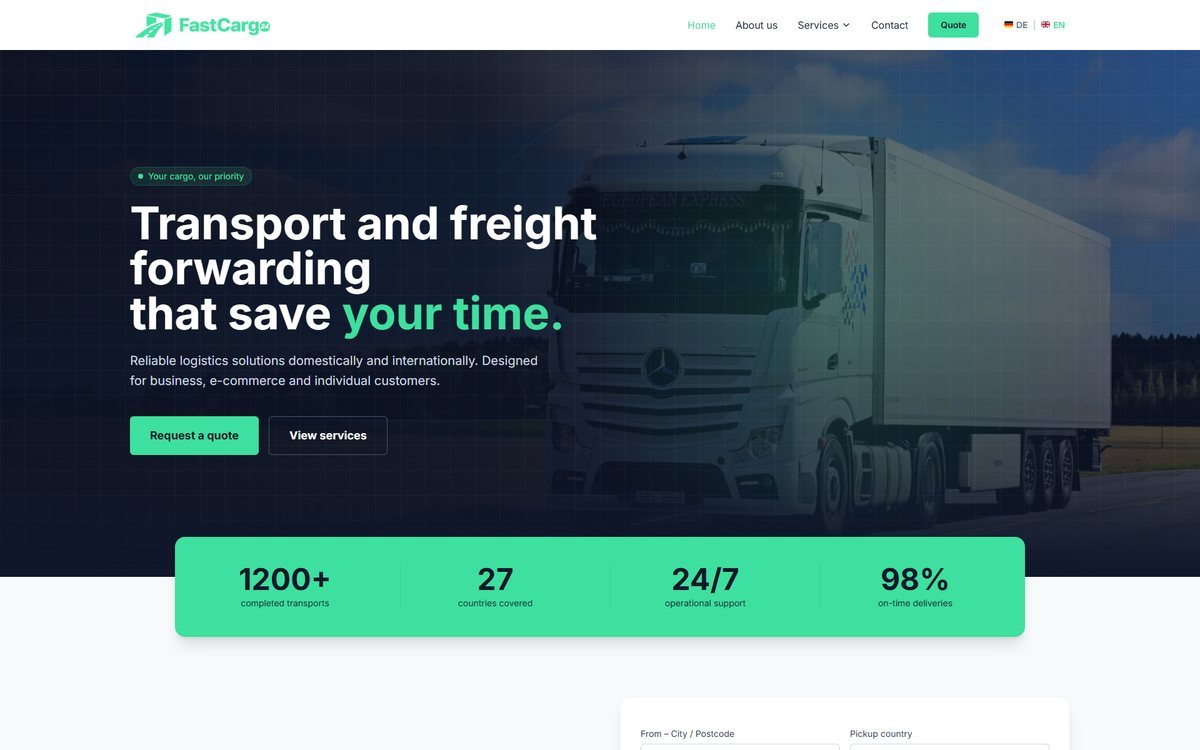 Projekt strony internetowej fastcargo24.co.uk – realizacja TOPklik
