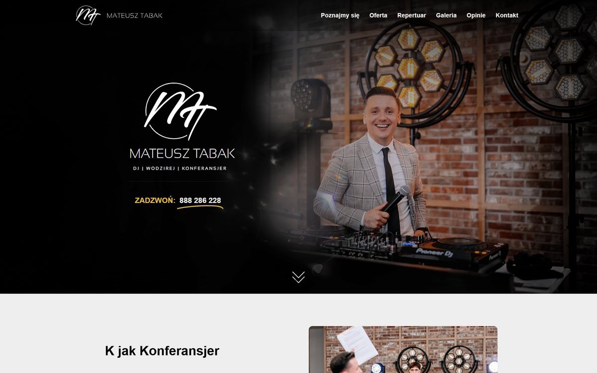 Projekt strony internetowej mateusztabakdj.pl – realizacja TOPklik