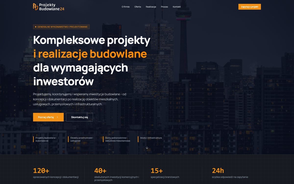 Projekt strony internetowej projektybudowlane24.pl – realizacja TOPklik