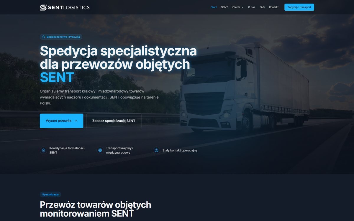 Projekt strony internetowej sentlogistics.pl – realizacja TOPklik
