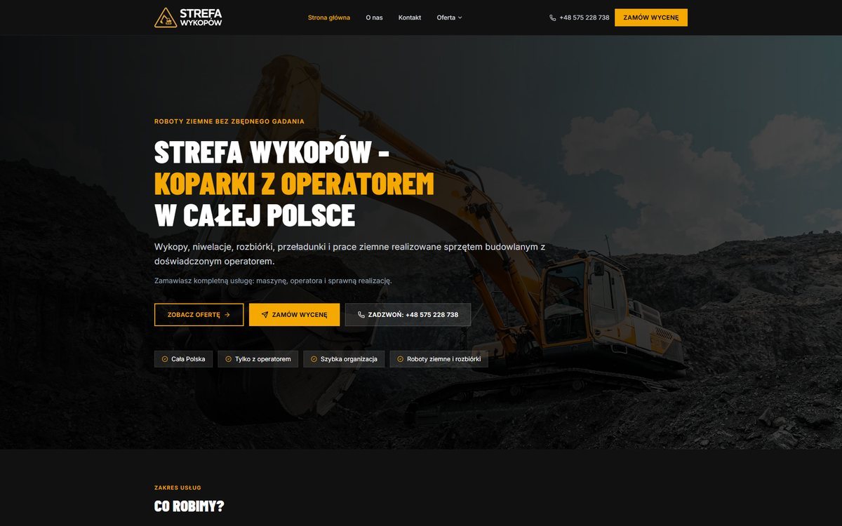 Projekt strony internetowej strefawykopow.pl – realizacja TOPklik