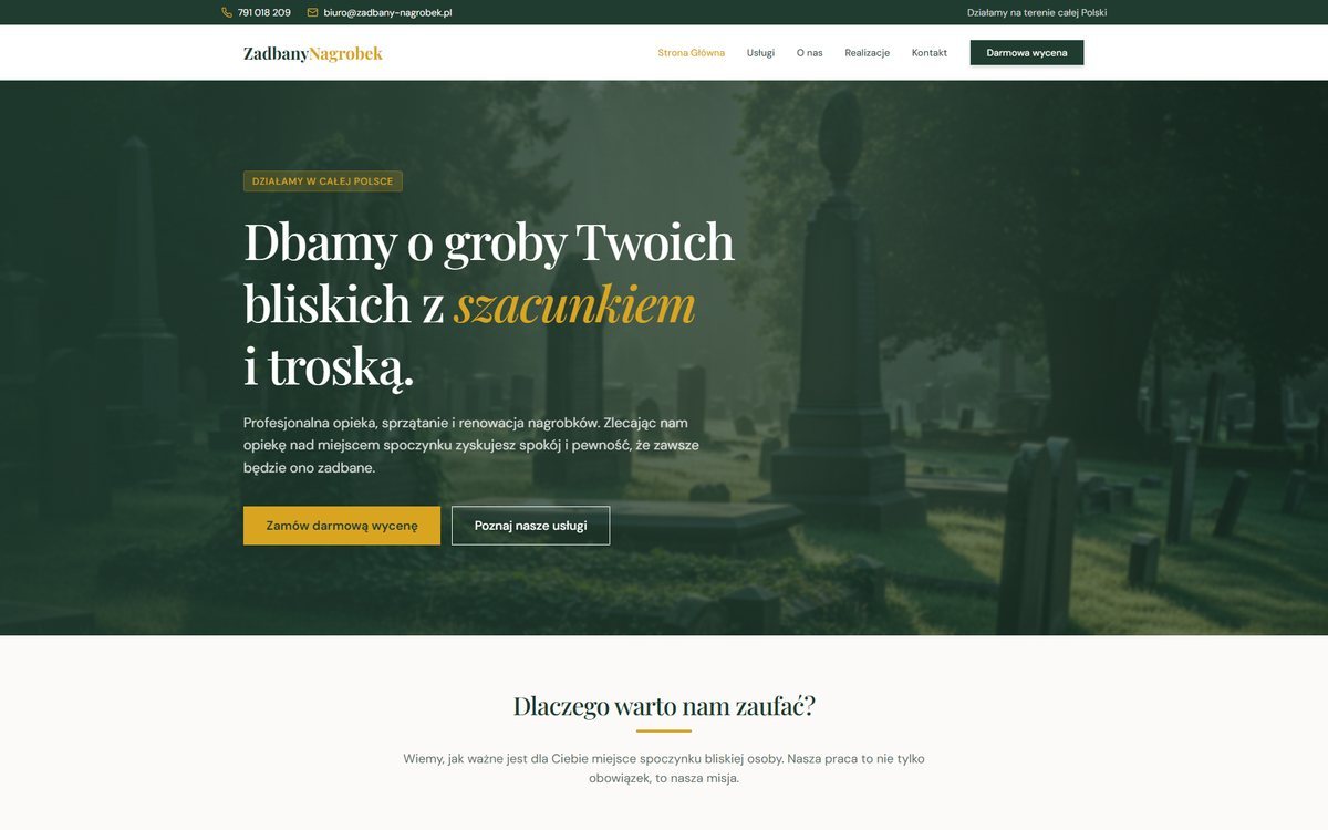 Projekt strony internetowej zadbany-nagrobek.pl – realizacja TOPklik